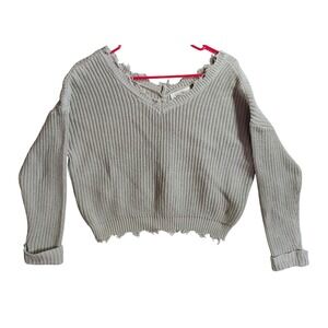 Jessica Simpson‎ Women's Cropped Knit Sweater V-Neck Raw Hem Cotton M